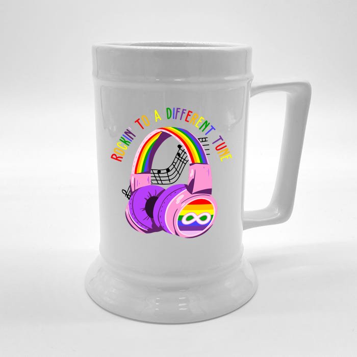 Rockin To A Different Tune Rainbow Autism Awareness Front & Back Beer Stein