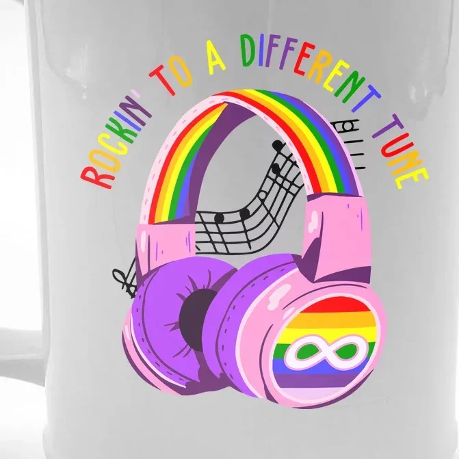 Rockin To A Different Tune Rainbow Autism Awareness Front & Back Beer Stein