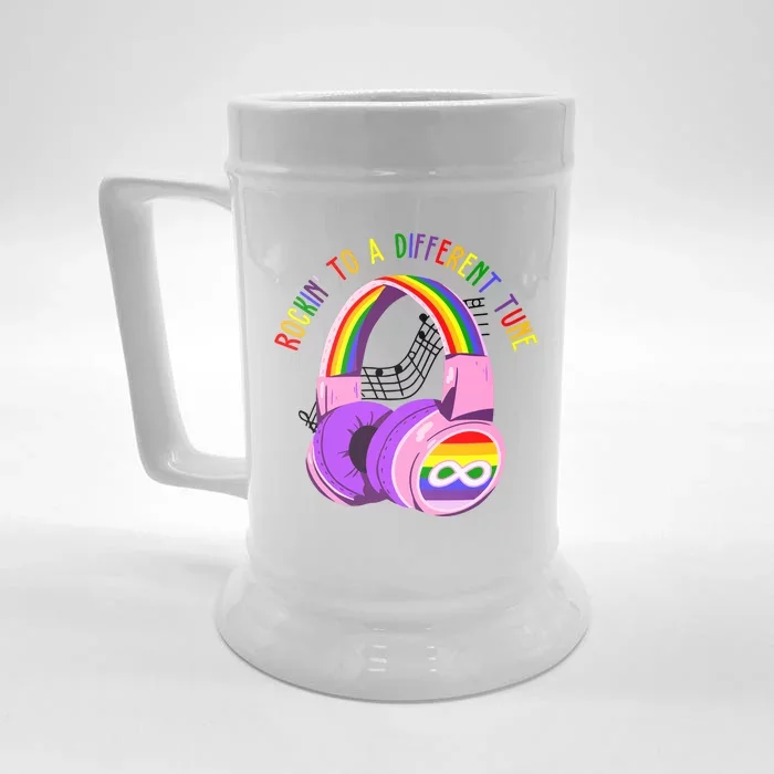 Rockin To A Different Tune Rainbow Autism Awareness Front & Back Beer Stein