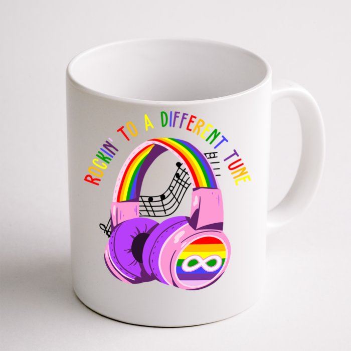 Rockin To A Different Tune Rainbow Autism Awareness Front & Back Coffee Mug