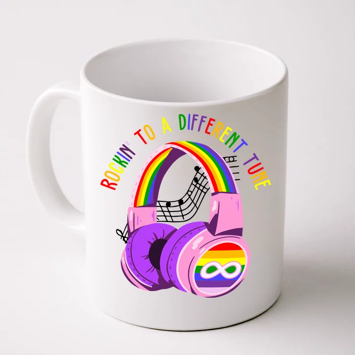 Rockin To A Different Tune Rainbow Autism Awareness Front & Back Coffee Mug