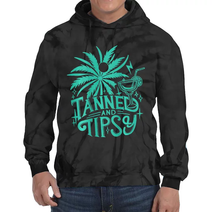 Retro Tanned And Tipsy Beach Summer Vacation Tie Dye Hoodie