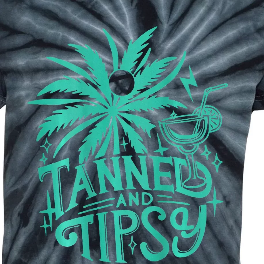 Retro Tanned And Tipsy Beach Summer Vacation Kids Tie-Dye T-Shirt