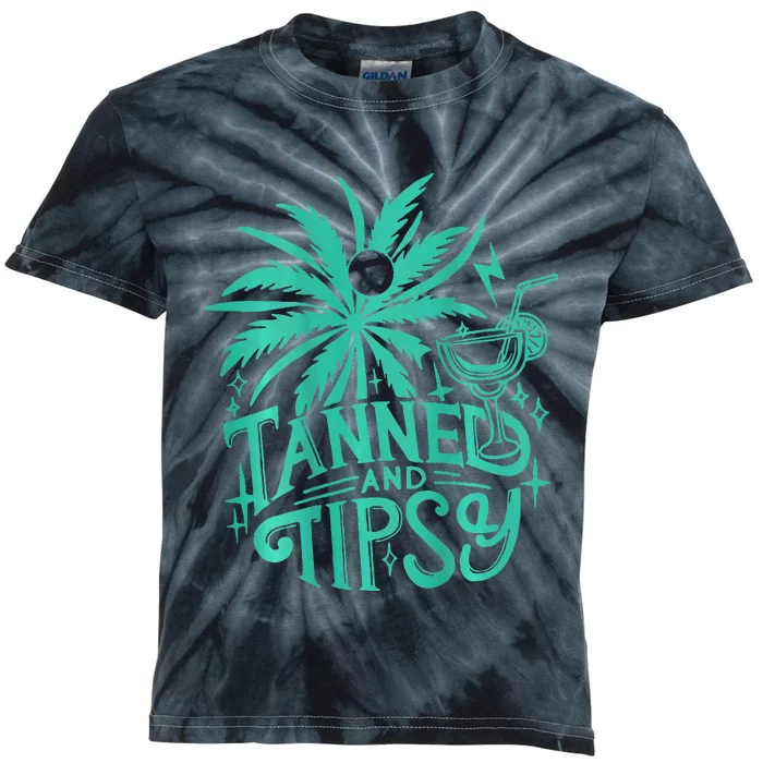 Retro Tanned And Tipsy Beach Summer Vacation Kids Tie-Dye T-Shirt