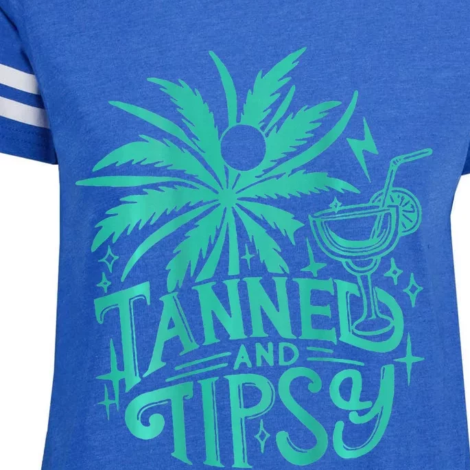 Retro Tanned And Tipsy Beach Summer Vacation Enza Ladies Jersey Football T-Shirt