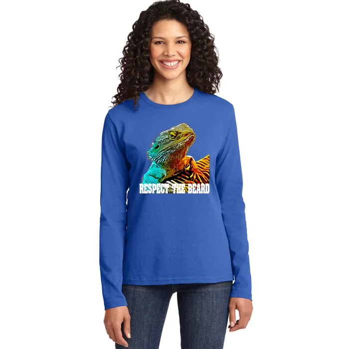 Respect The Beard Funny Bearded Dragon Gift Ladies Long Sleeve Shirt