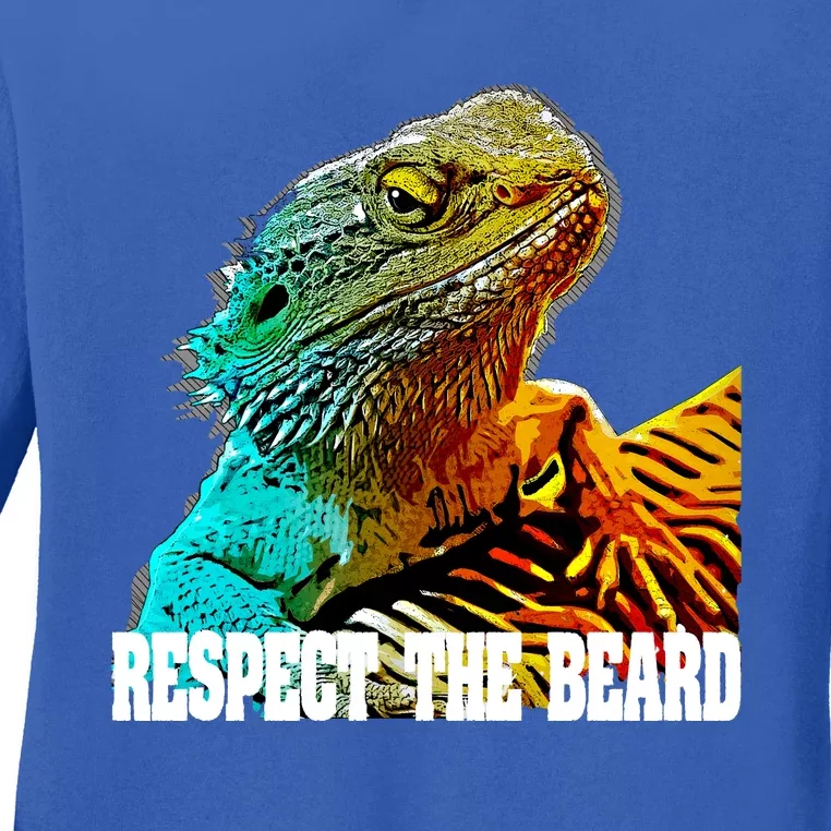 Respect The Beard Funny Bearded Dragon Gift Ladies Long Sleeve Shirt