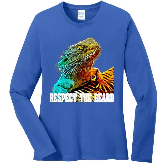 Respect The Beard Funny Bearded Dragon Gift Ladies Long Sleeve Shirt