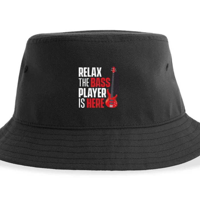 Relax The Bass Player Is Here Bassist Gifts Music Guitar Sustainable Bucket Hat