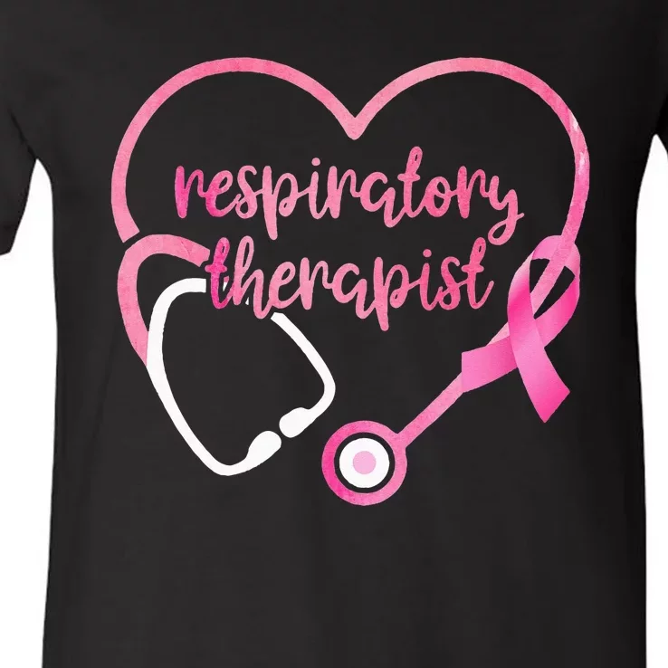 Respiratory Therapist Breast Cancer Awareness Pink Ribbons V-Neck T-Shirt