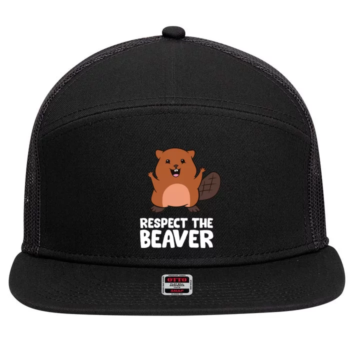 Respect The Beaver Funny Beaver 7 Panel Mesh Trucker Snapback Hat