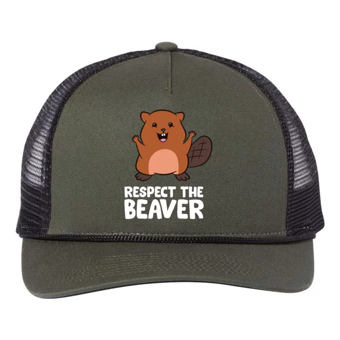 Respect The Beaver Funny Beaver Retro Rope Trucker Hat Cap