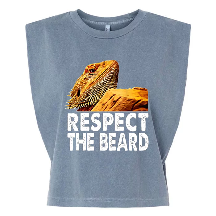 Respect The Beard Funny Bearded Dragon Lizard Owner Son Garment-Dyed Women's Muscle Tee