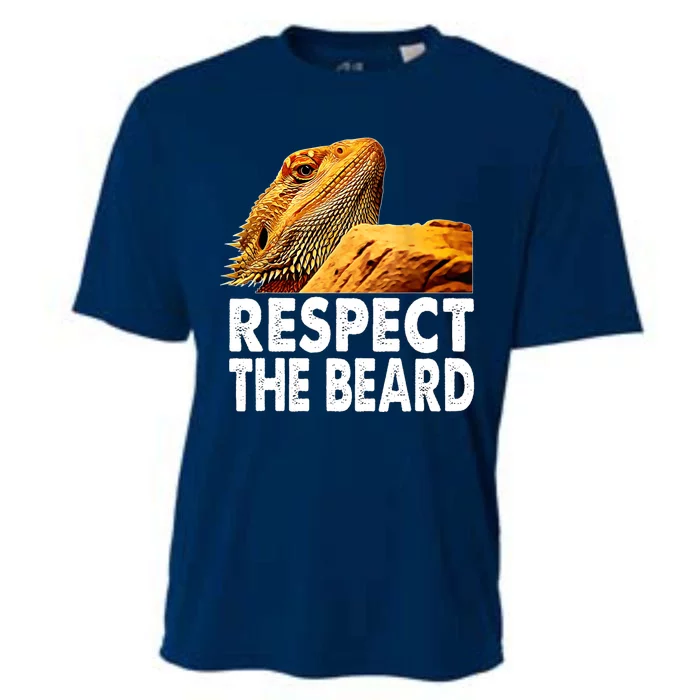 Respect The Beard Funny Bearded Dragon Lizard Owner Son Cooling Performance Crew T-Shirt