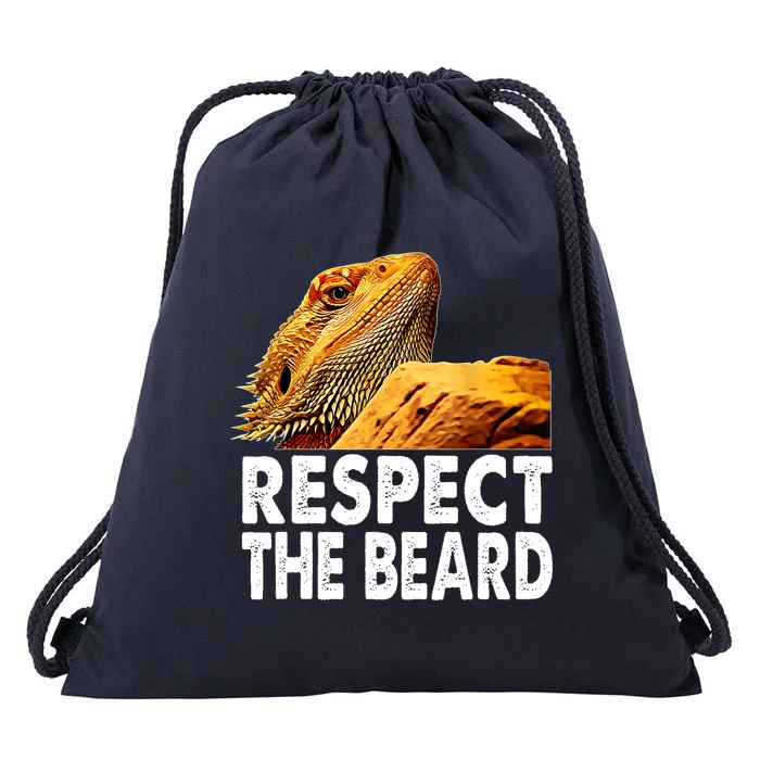 Respect The Beard Funny Bearded Dragon Lizard Owner Son Drawstring Bag