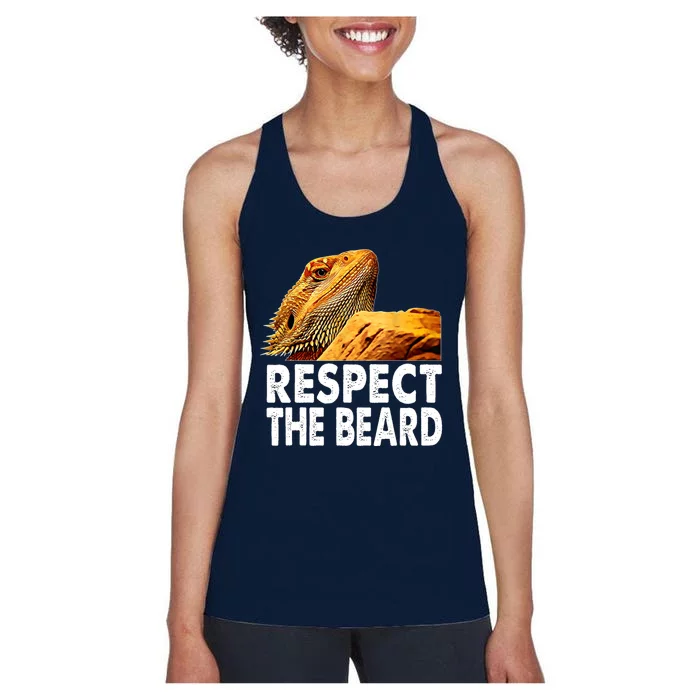 Respect The Beard Funny Bearded Dragon Lizard Owner Son Women's Racerback Tank