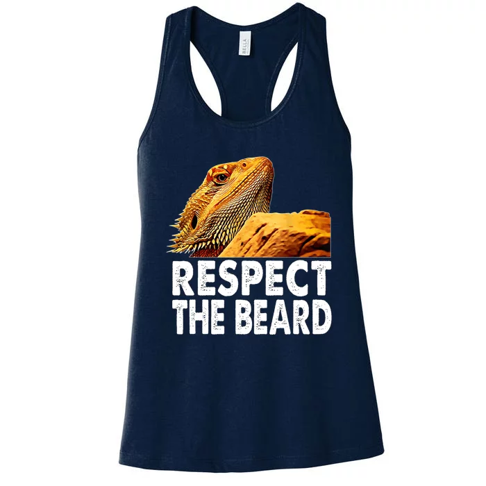 Respect The Beard Funny Bearded Dragon Lizard Owner Son Women's Racerback Tank