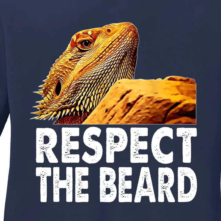 Respect The Beard Funny Bearded Dragon Lizard Owner Son Ladies Long Sleeve Shirt