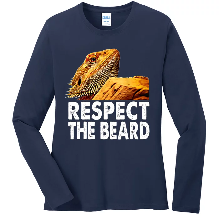 Respect The Beard Funny Bearded Dragon Lizard Owner Son Ladies Long Sleeve Shirt