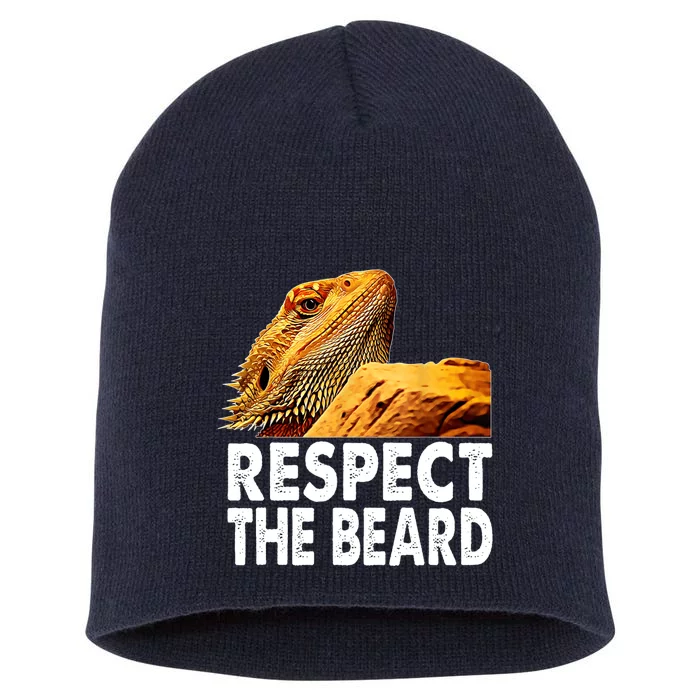 Respect The Beard Funny Bearded Dragon Lizard Owner Son Short Acrylic Beanie