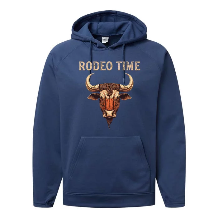 Rodeo Time Bull Riding Cowboy Bull Rider Performance Fleece Hoodie