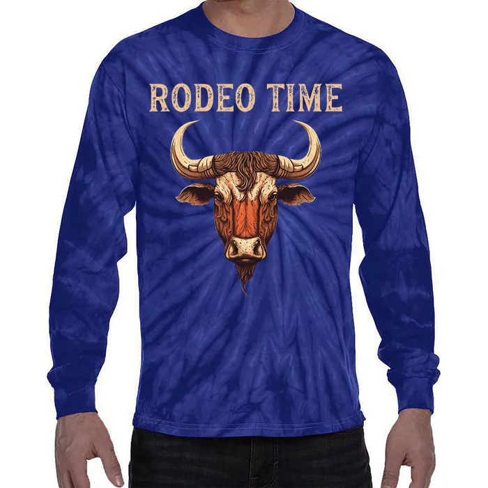 Rodeo Time Bull Riding Cowboy Bull Rider Tie-Dye Long Sleeve Shirt