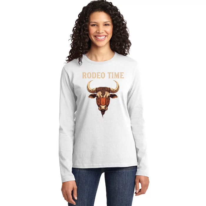 Rodeo Time Bull Riding Cowboy Bull Rider Ladies Long Sleeve Shirt