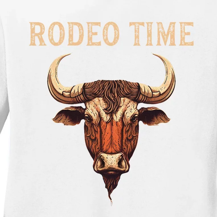 Rodeo Time Bull Riding Cowboy Bull Rider Ladies Long Sleeve Shirt