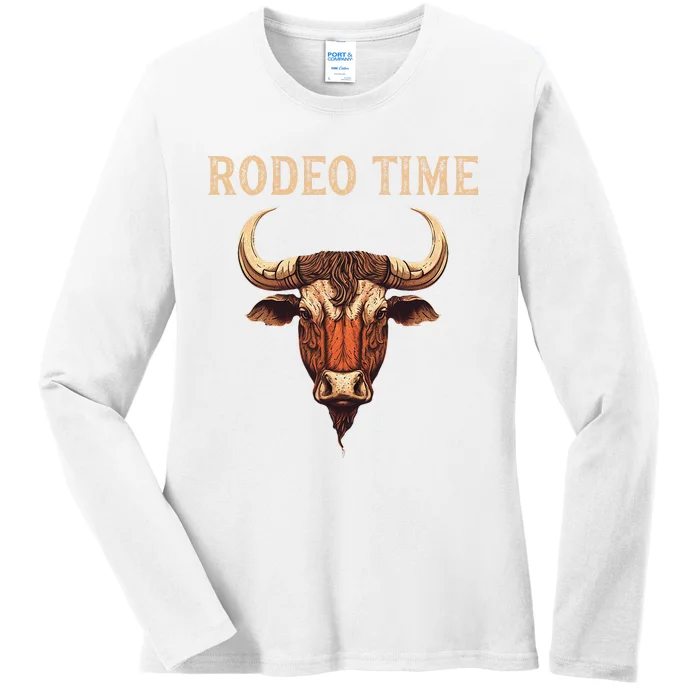 Rodeo Time Bull Riding Cowboy Bull Rider Ladies Long Sleeve Shirt