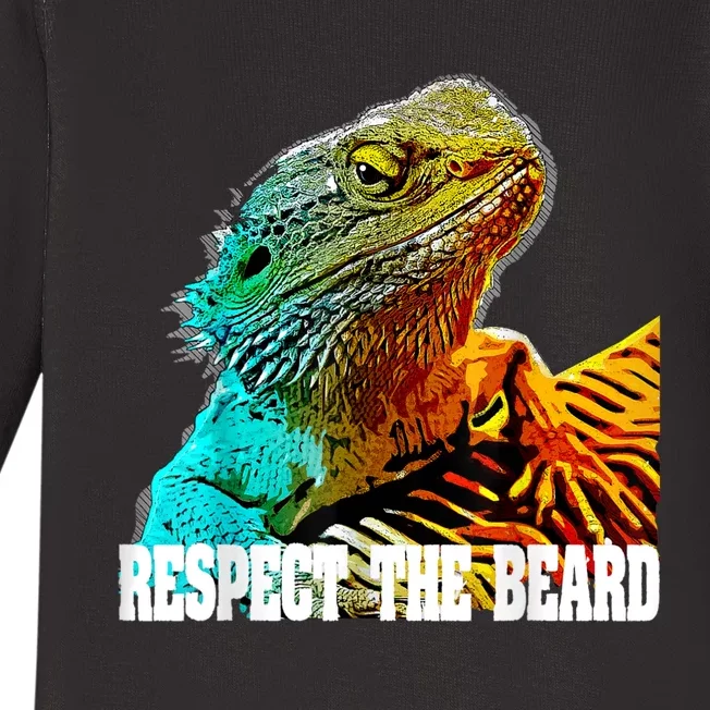 Respect The Beard Funny Bearded Dragon Baby Long Sleeve Bodysuit