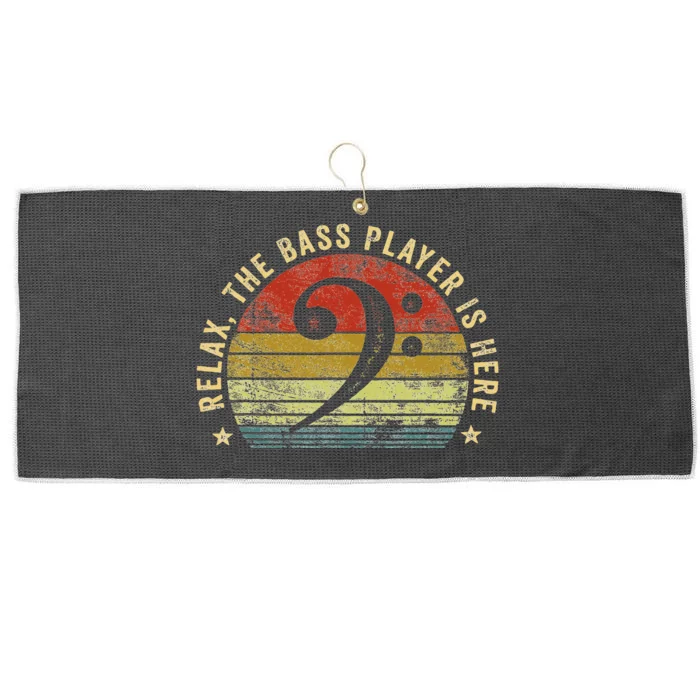 Relax The Bass Player Is Here Bassist Gifts Music Guitar Large Microfiber Waffle Golf Towel