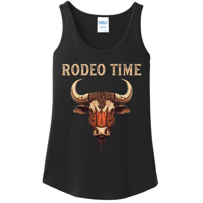 Rodeo Time Bull Riding Cowboy Bull Rider Rodeo Time Ladies Essential Tank