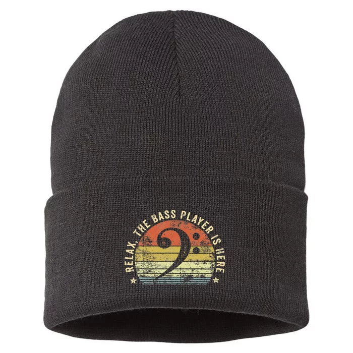 Relax The Bass Player Is Here Bassist Gifts Music Guitar Sustainable Knit Beanie