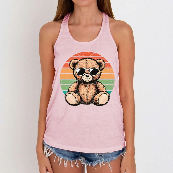 Retro Teddy Bear Casual Cute Funny Graphic Women's Knotted Racerback Tank