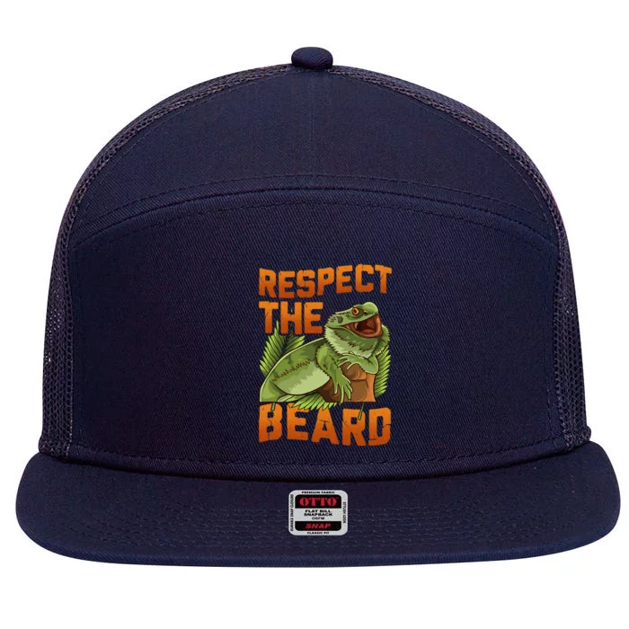 Respect The Beard Tee Funny Bearded Dragon 7 Panel Mesh Trucker Snapback Hat