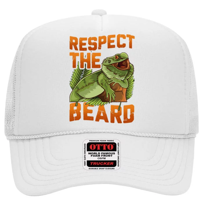 Respect The Beard Tee Funny Bearded Dragon High Crown Mesh Trucker Hat