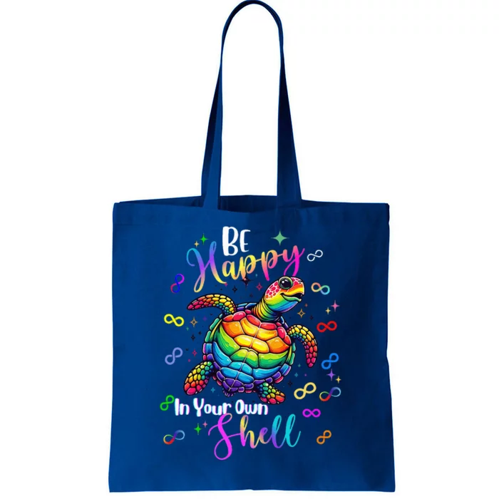 Rainbow Turtle Be Happy In Your Own Shell Autism Awareness Tote Bag