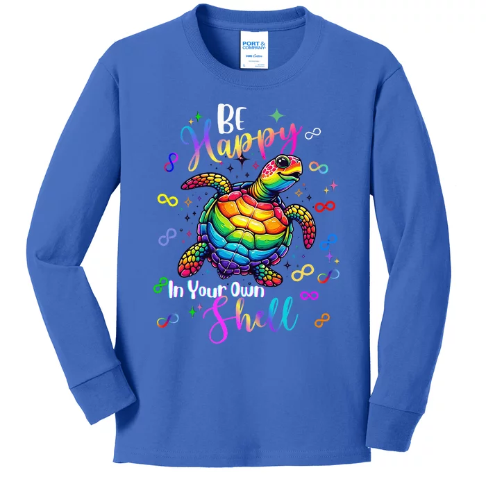 Rainbow Turtle Be Happy In Your Own Shell Autism Awareness Kids Long Sleeve Shirt