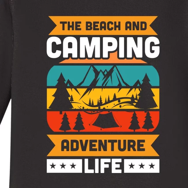 Retro The Beach And Camping Adventure Life Gift For Camping Lover Baby Long Sleeve Bodysuit