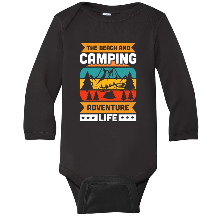 Retro The Beach And Camping Adventure Life Gift For Camping Lover Baby Long Sleeve Bodysuit