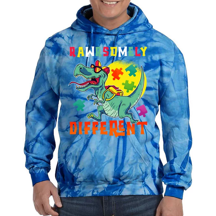 Rawrsomely Tgiftrex Back To School Autism Awareness Day Puzzle Gift Tie Dye Hoodie