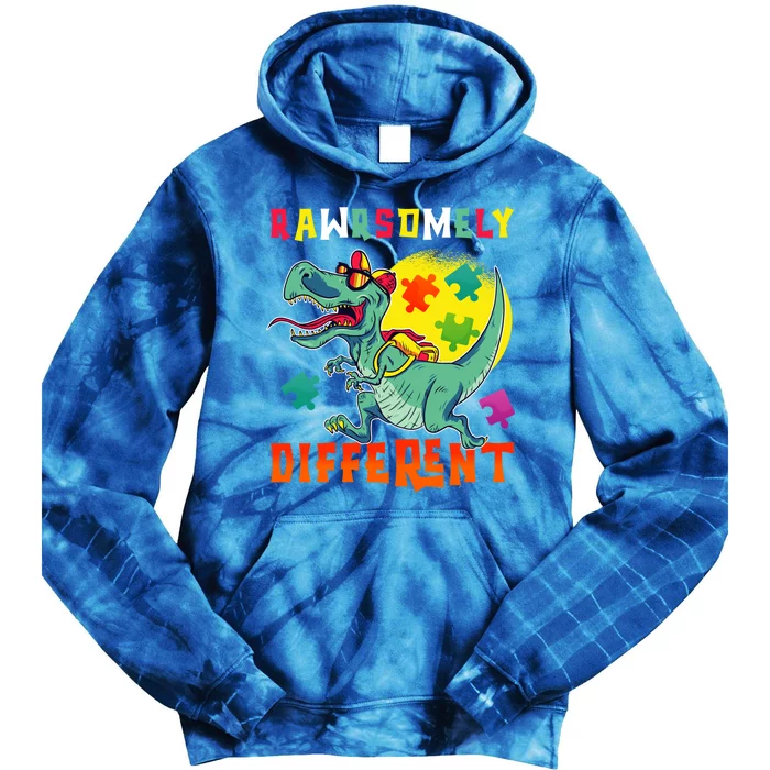 Rawrsomely Tgiftrex Back To School Autism Awareness Day Puzzle Gift Tie Dye Hoodie