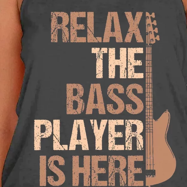 Relax The Bass Player Is Here For A Guitarist Gift Women's Knotted Racerback Tank