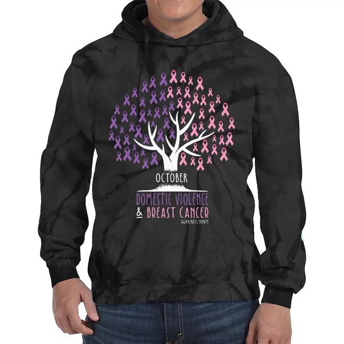 Ribbon Tree Breast Cancer And Domestic Violence Awareness Tie Dye Hoodie