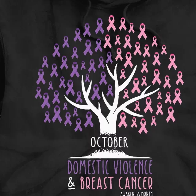 Ribbon Tree Breast Cancer And Domestic Violence Awareness Tie Dye Hoodie