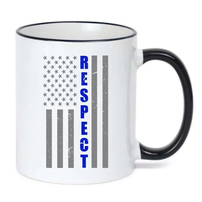 Respect The Blue Support Our Police American Flag Black Color Changing Mug