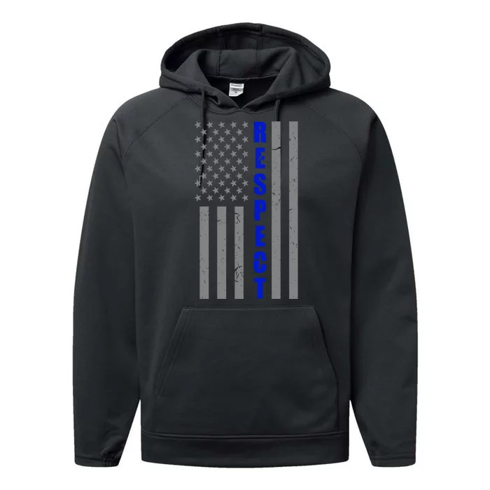 Respect The Blue Support Our Police American Flag Performance Fleece Hoodie