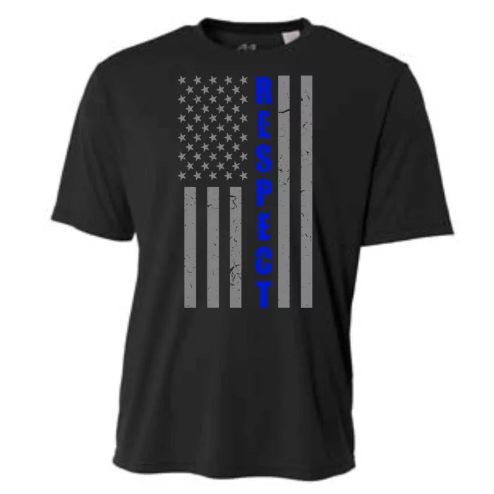 Respect The Blue Support Our Police American Flag Cooling Performance Crew T-Shirt