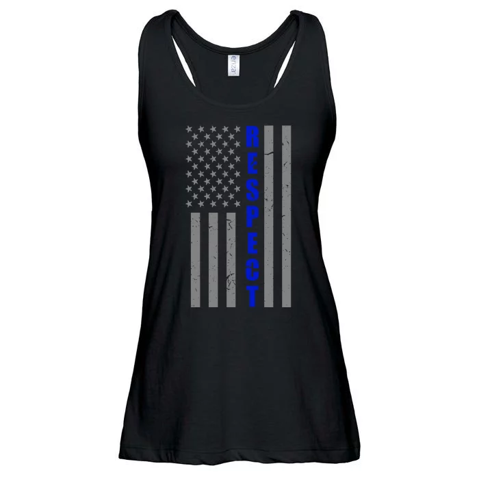 Respect The Blue Support Our Police American Flag Ladies Essential Flowy Tank