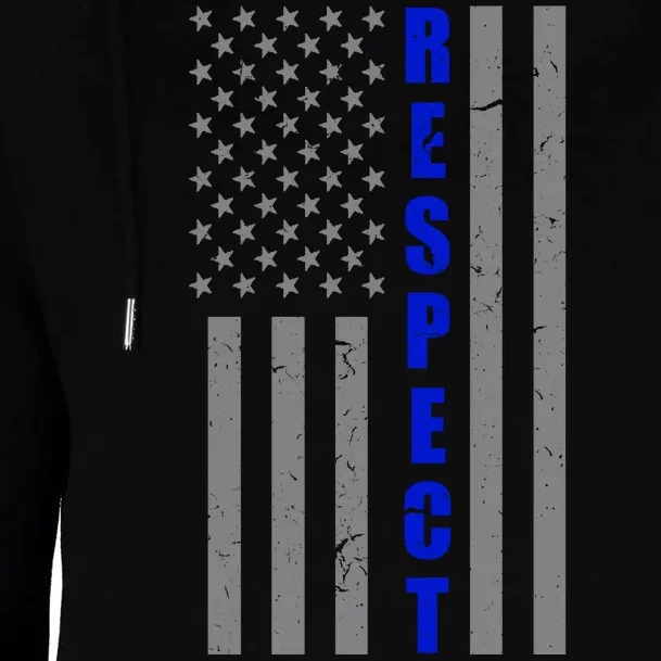 Respect The Blue Support Our Police American Flag Womens Funnel Neck Pullover Hood